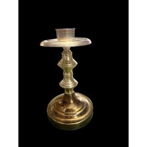 Vintage Brass Candlestick Traditional Colonial Candle HolderWide Base Midcentury